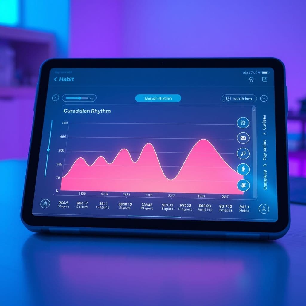 Conceptual interface showing AI-generated habit stacks and energy graphs