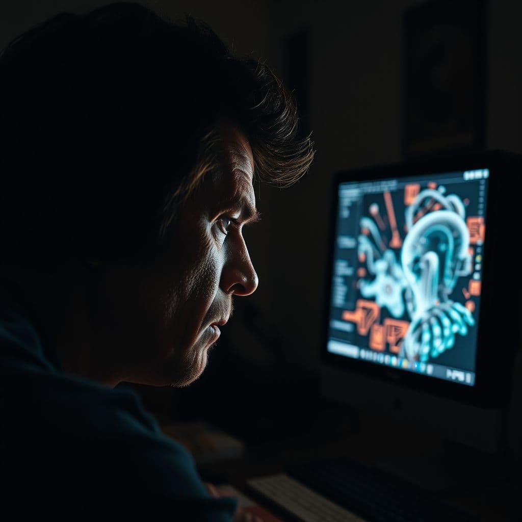 Frustrated artist struggling with AI image generation tools.