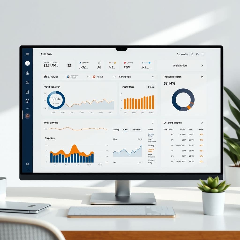 Conceptual interface of an Amazon seller SaaS dashboard.