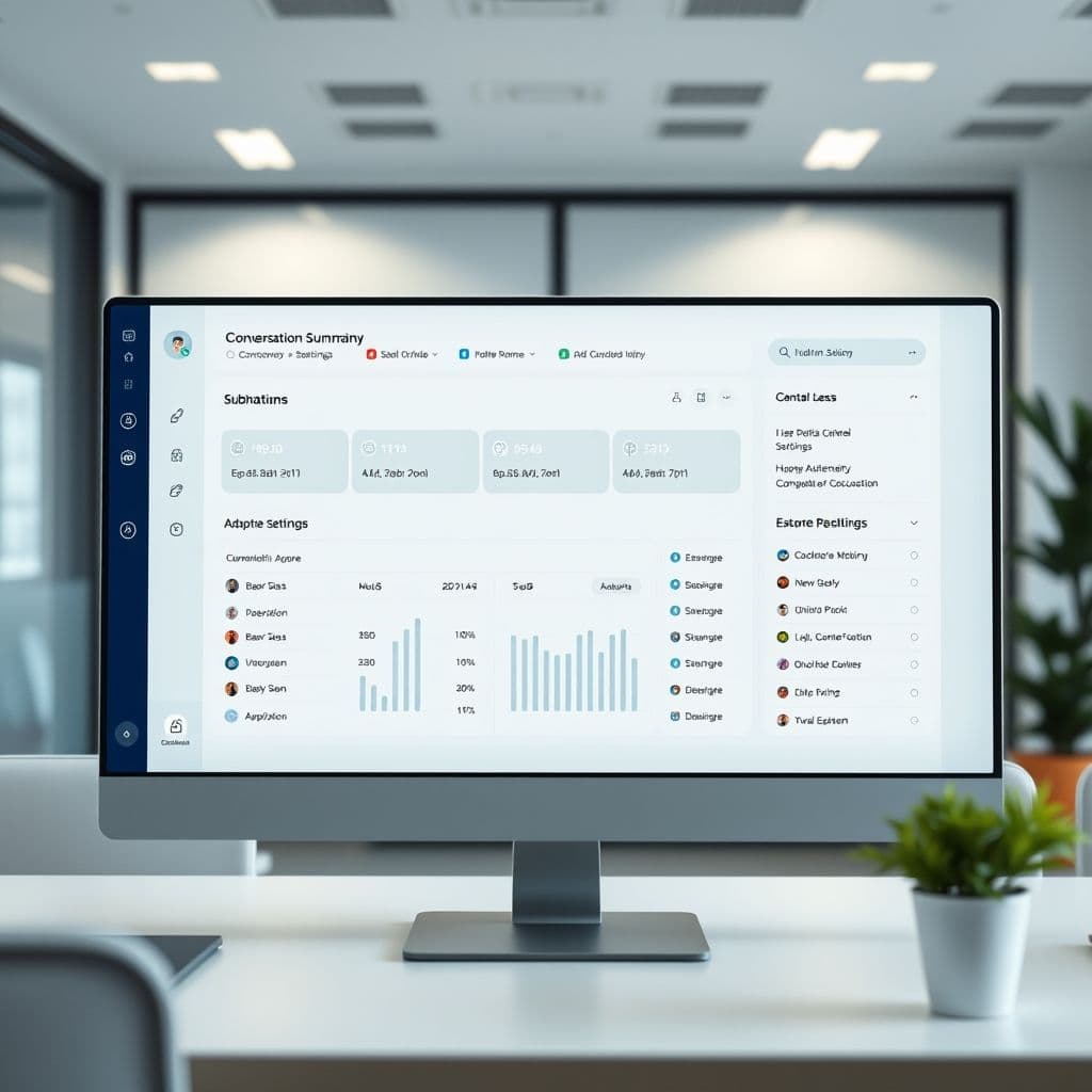 Conceptual dashboard of the AI collaboration tool showing conversation summaries and adaptive settings.