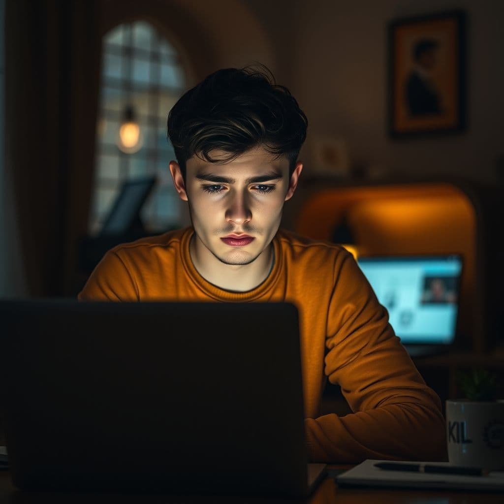 Frustrated freelancer staring at a laptop screen with no client emails