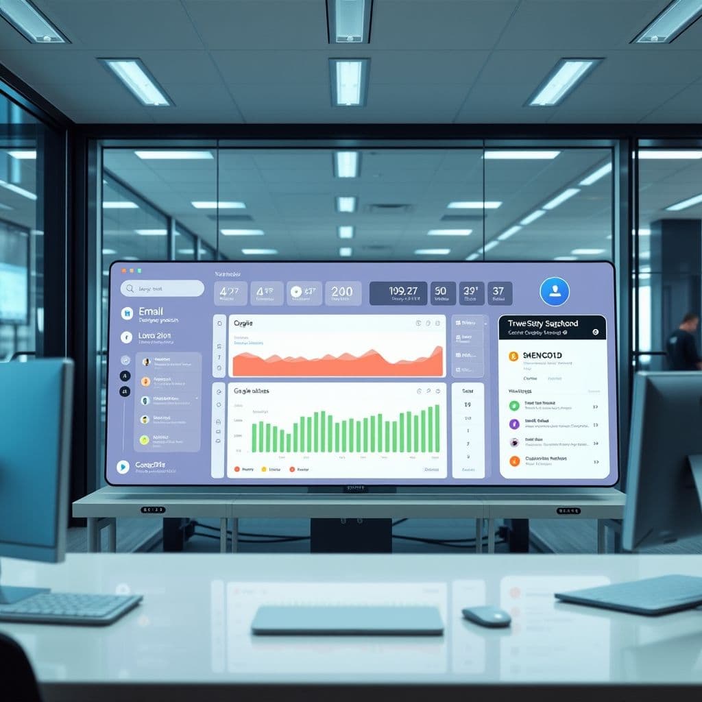 A futuristic email management dashboard concept.