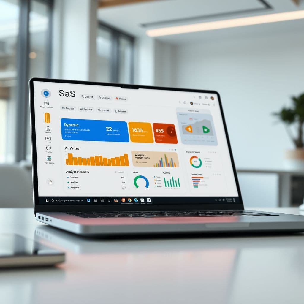 A mock-up of the SaaS platform's dashboard, showing writing tutorials and research tools.