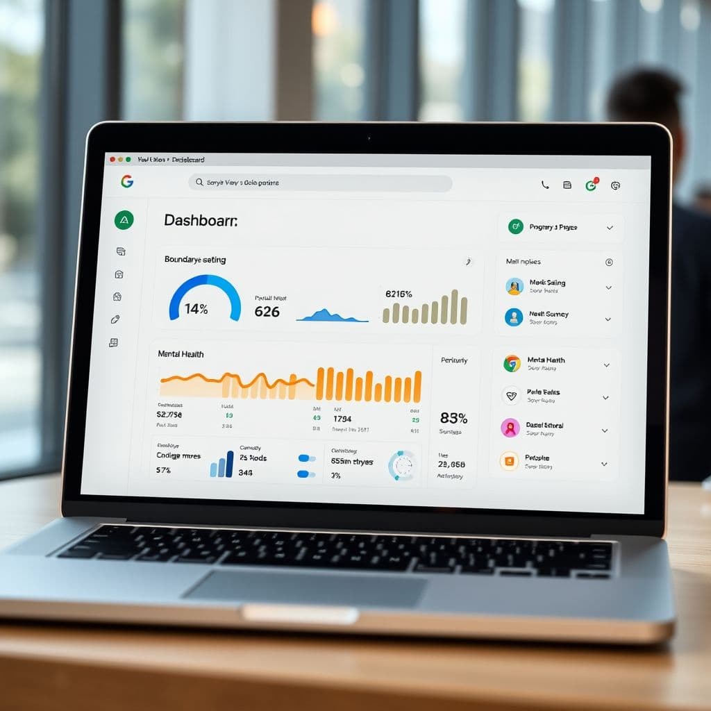 A sleek dashboard showing progress in boundary-setting and mental health metrics.