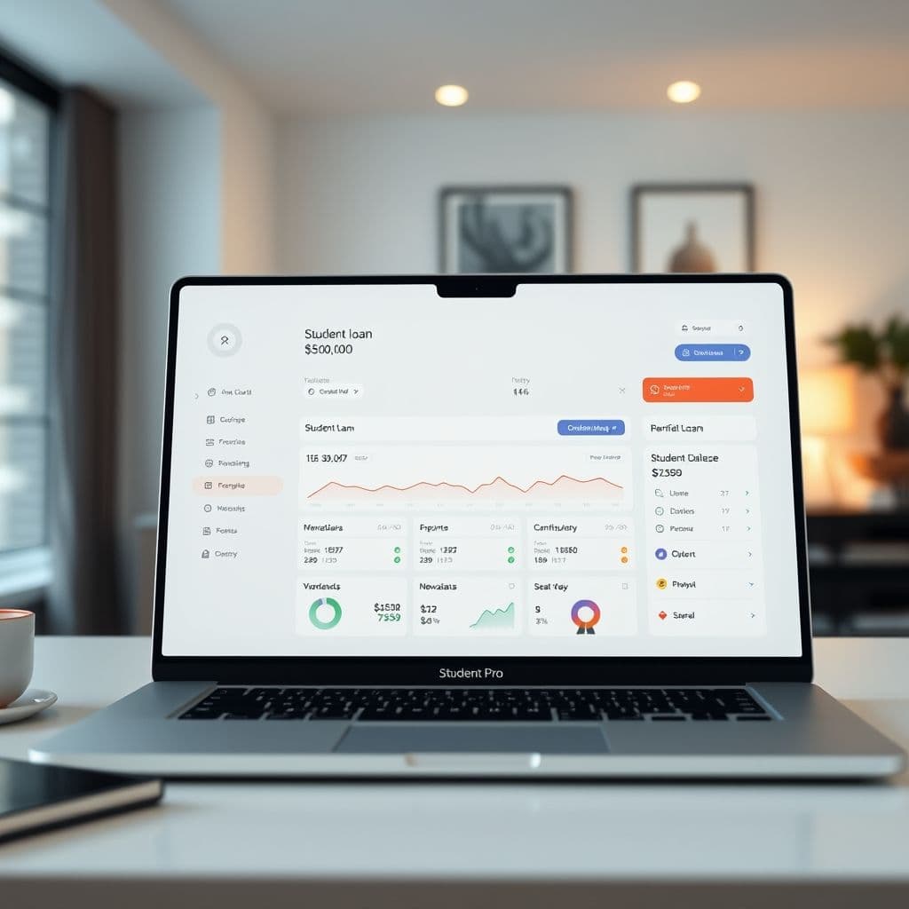 Conceptual interface of a student loan management dashboard.