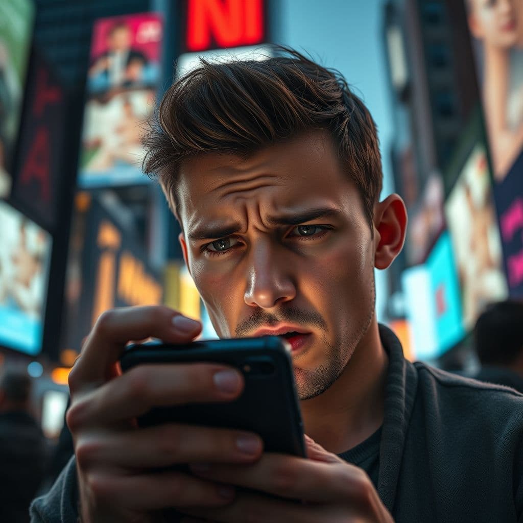 Frustrated user trying to access a blocked email account on a smartphone.