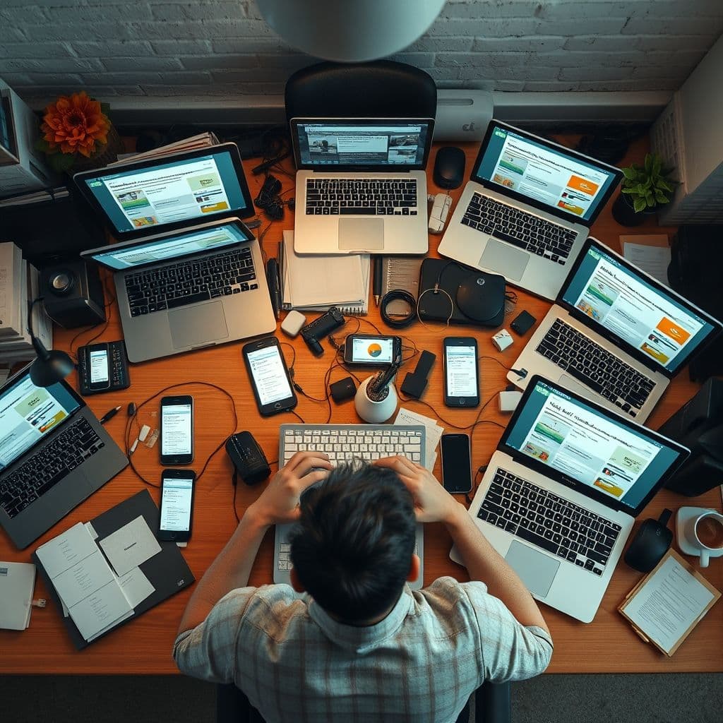 A freelancer overwhelmed by multiple job platforms and no clients.