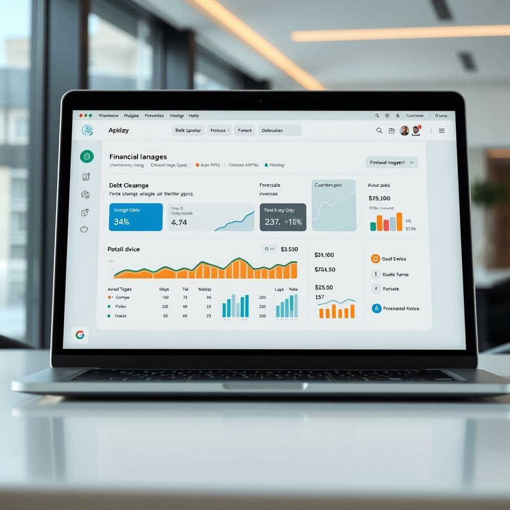 A sleek dashboard showing debt and investment progress.