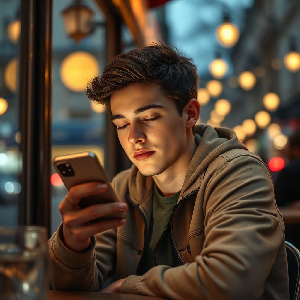 Person using a mental-health app on their phone, looking relieved.