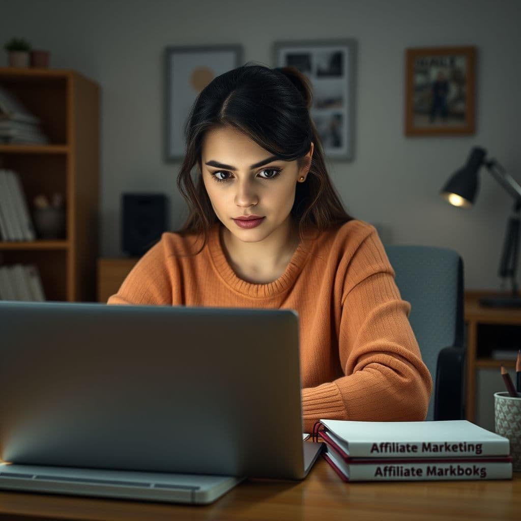 Frustrated beginner struggling with online income strategies on laptop