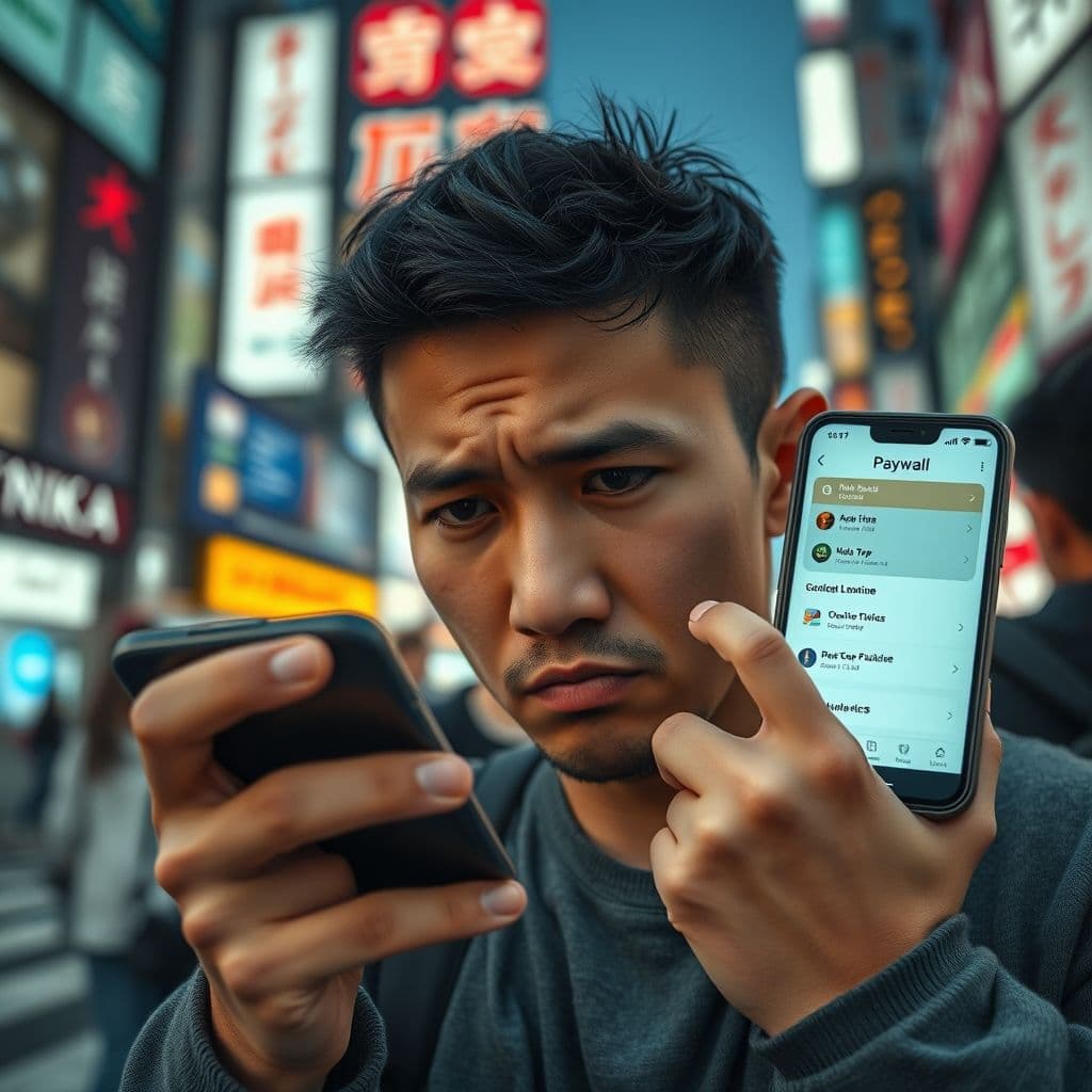A frustrated user looking at a task management app with hidden costs.