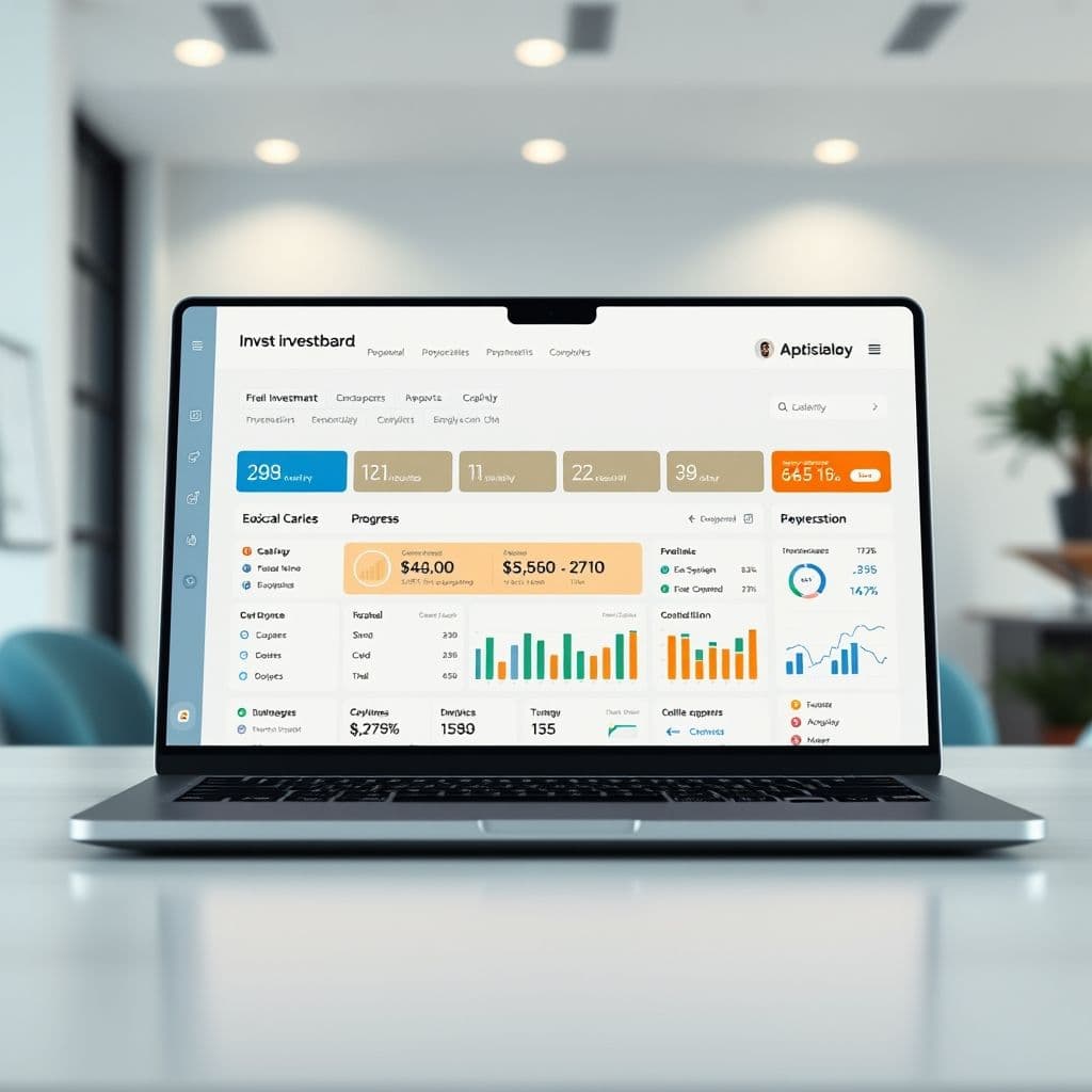 A mock-up of the SaaS platform's dashboard showing investment tracking and educational resources.