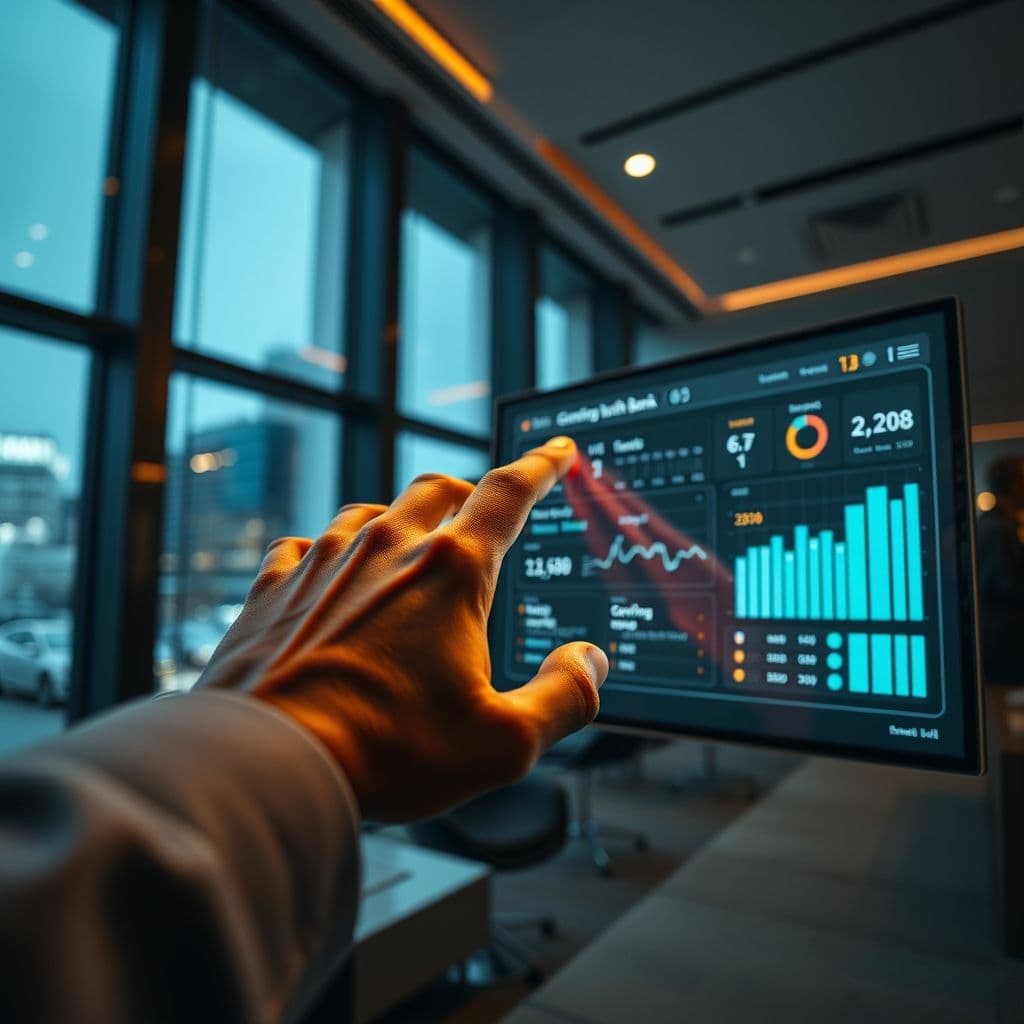 A person managing multiple bank accounts on a digital dashboard.