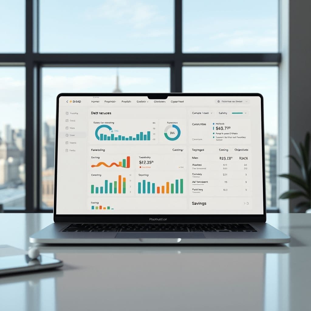 A sleek dashboard of a financial management SaaS platform on a laptop screen.