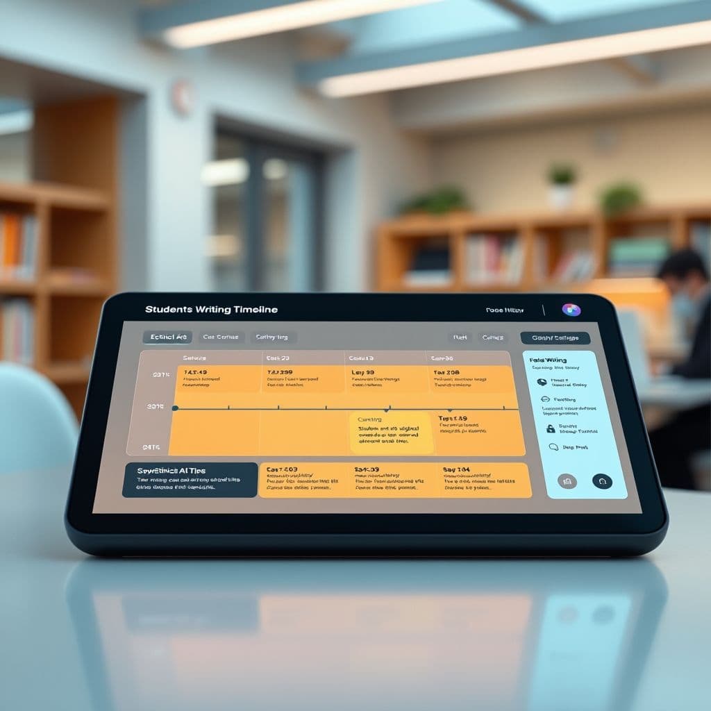 Conceptual interface of an educational AI integration platform showing ethical use guidelines and writing process analytics.
