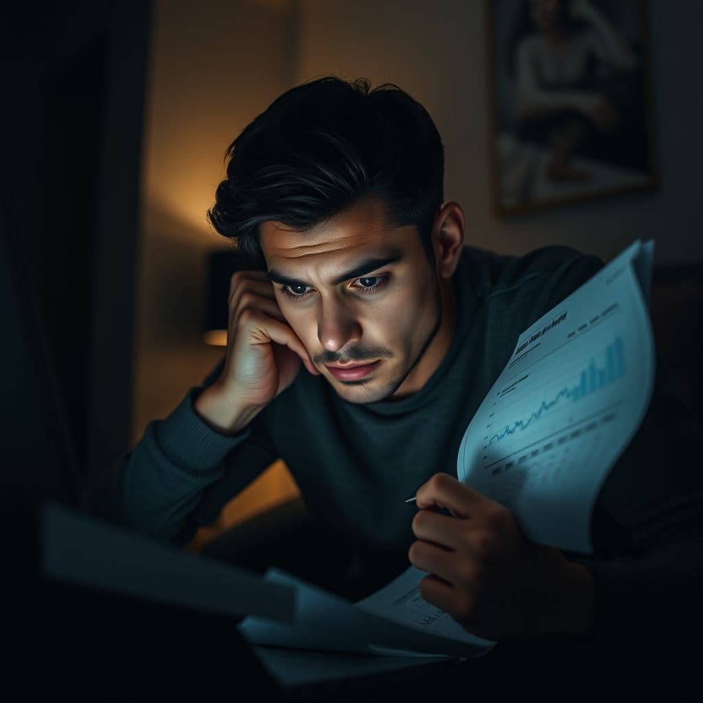 A person stressed about finances during economic uncertainty.