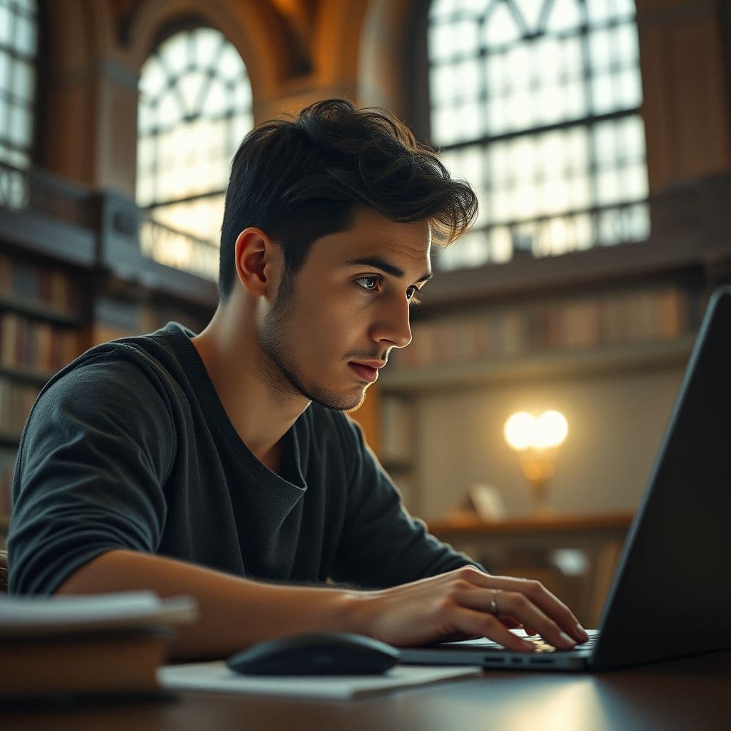 A person working early in the morning with a focused expression.