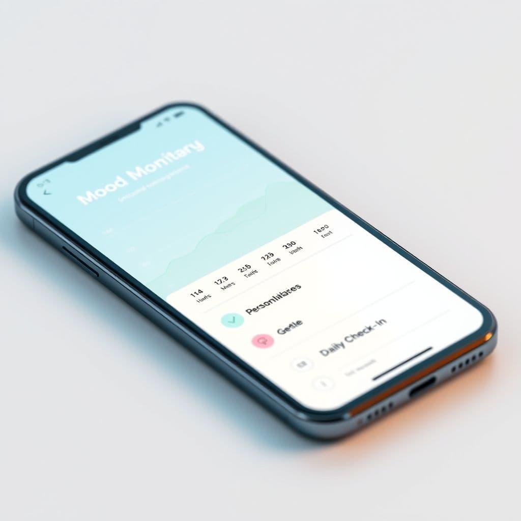 Conceptual interface of a mental health app with mood tracking and therapist matching.