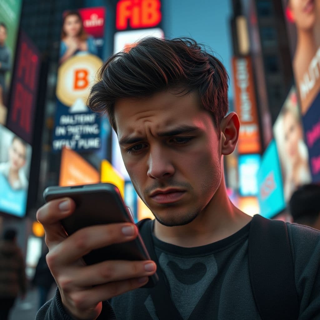 A frustrated user looking at a habit-tracking app on their phone with a confused expression.