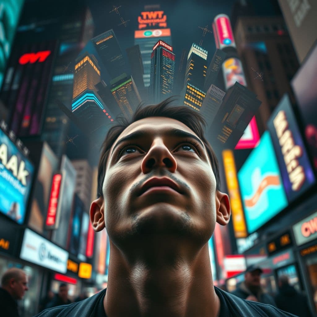 A person overwhelmed by swirling thoughts, symbolizing overthinking.