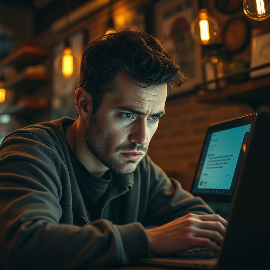 Frustrated freelancer staring at a laptop with no responses to proposals.