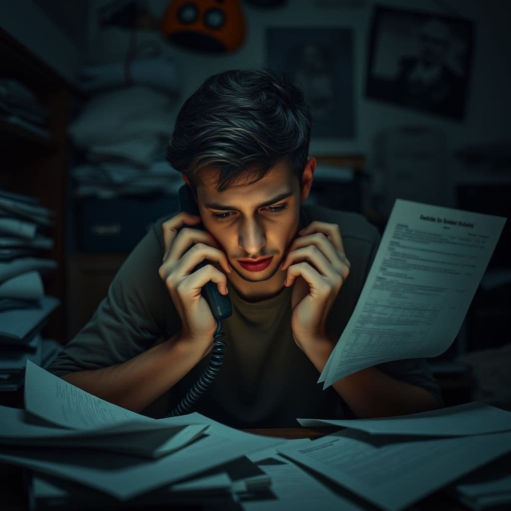 A student overwhelmed by loan repayment calls and paperwork.
