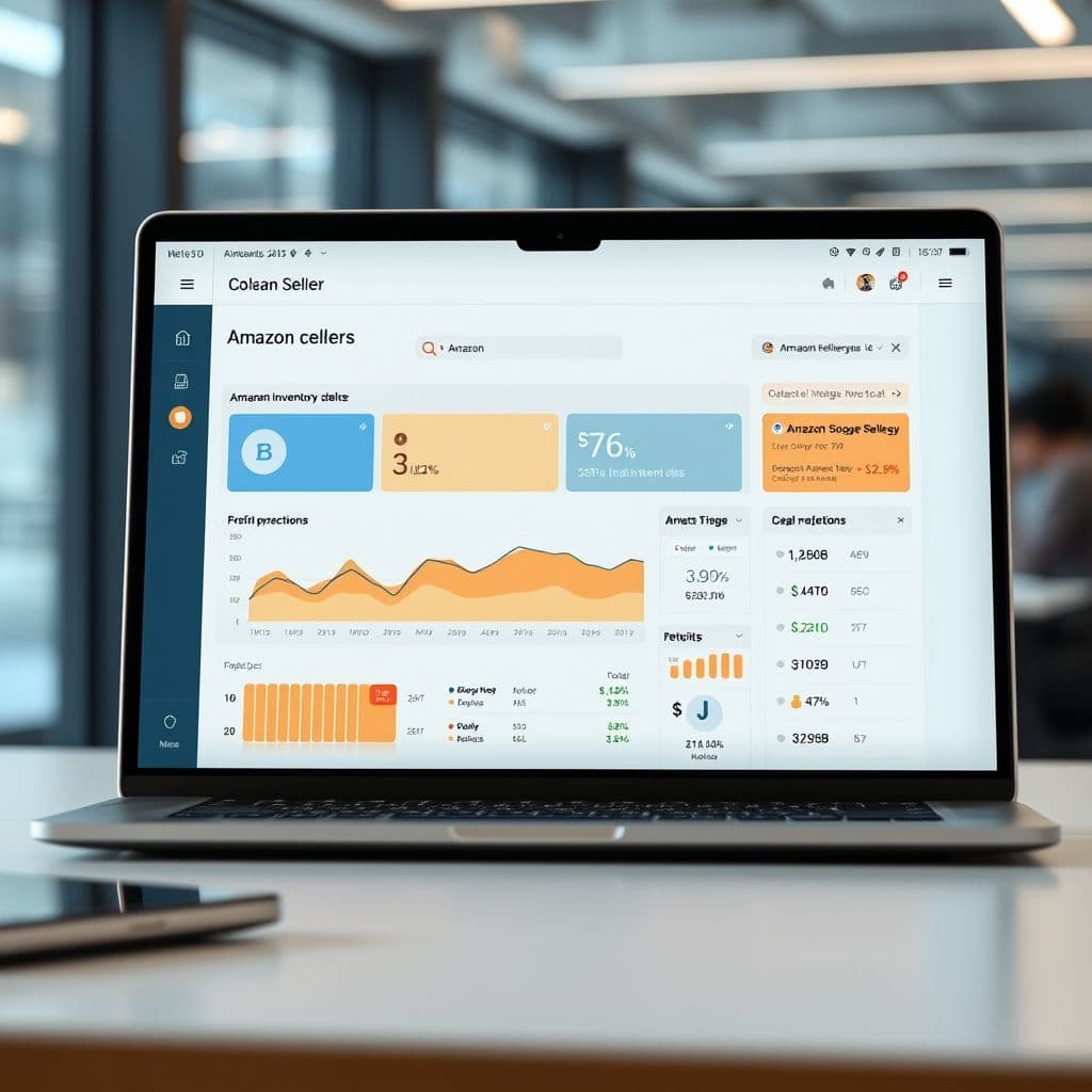 Conceptual interface of an Amazon seller management dashboard.