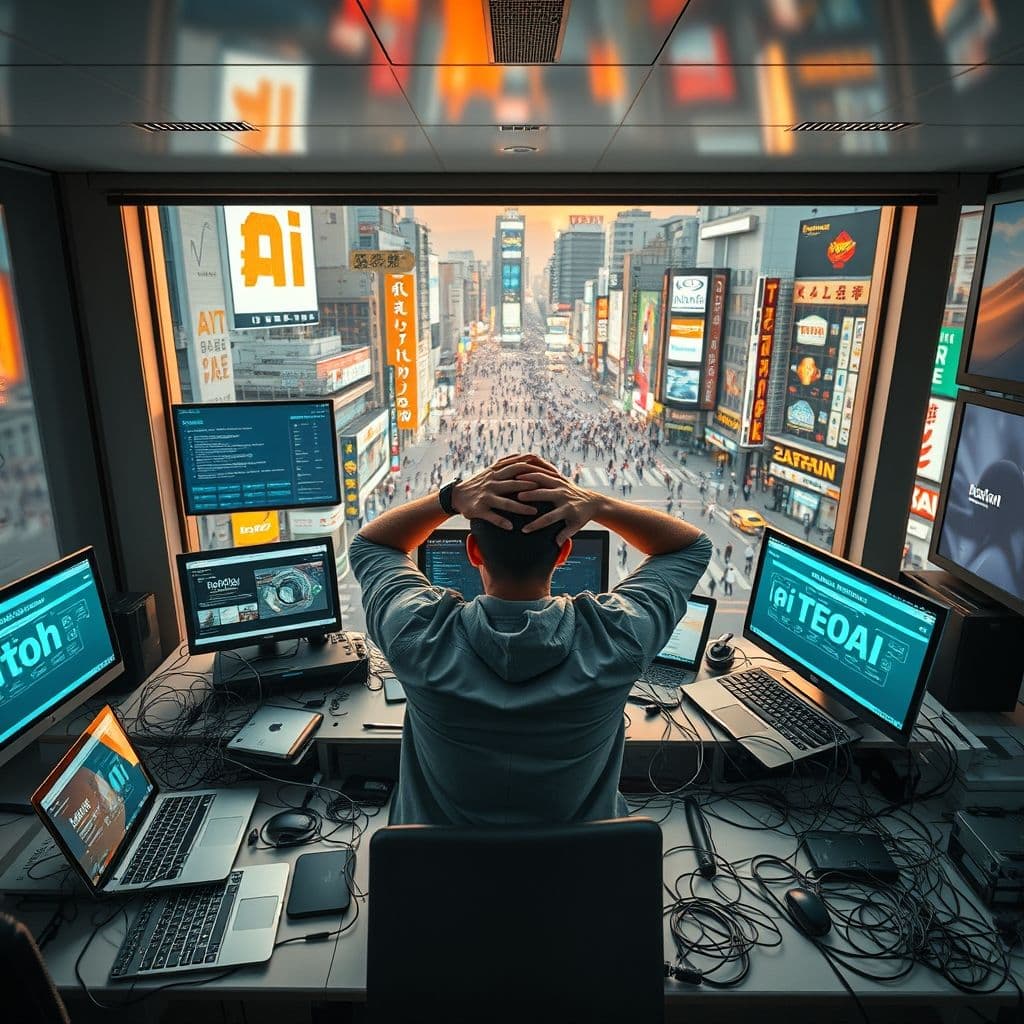 Visual representation of workflow fragmentation with multiple disconnected AI tools.