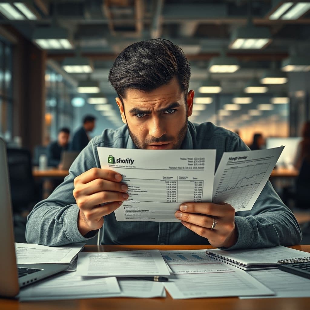 A small business owner overwhelmed by rising e-commerce platform fees.