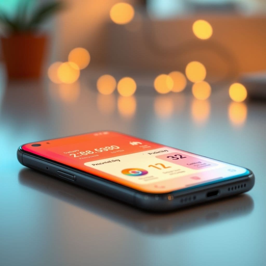 A sleek app interface showing productivity metrics and goals.