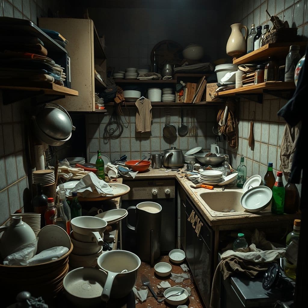 A cluttered kitchen representing the challenges of executive dysfunction.