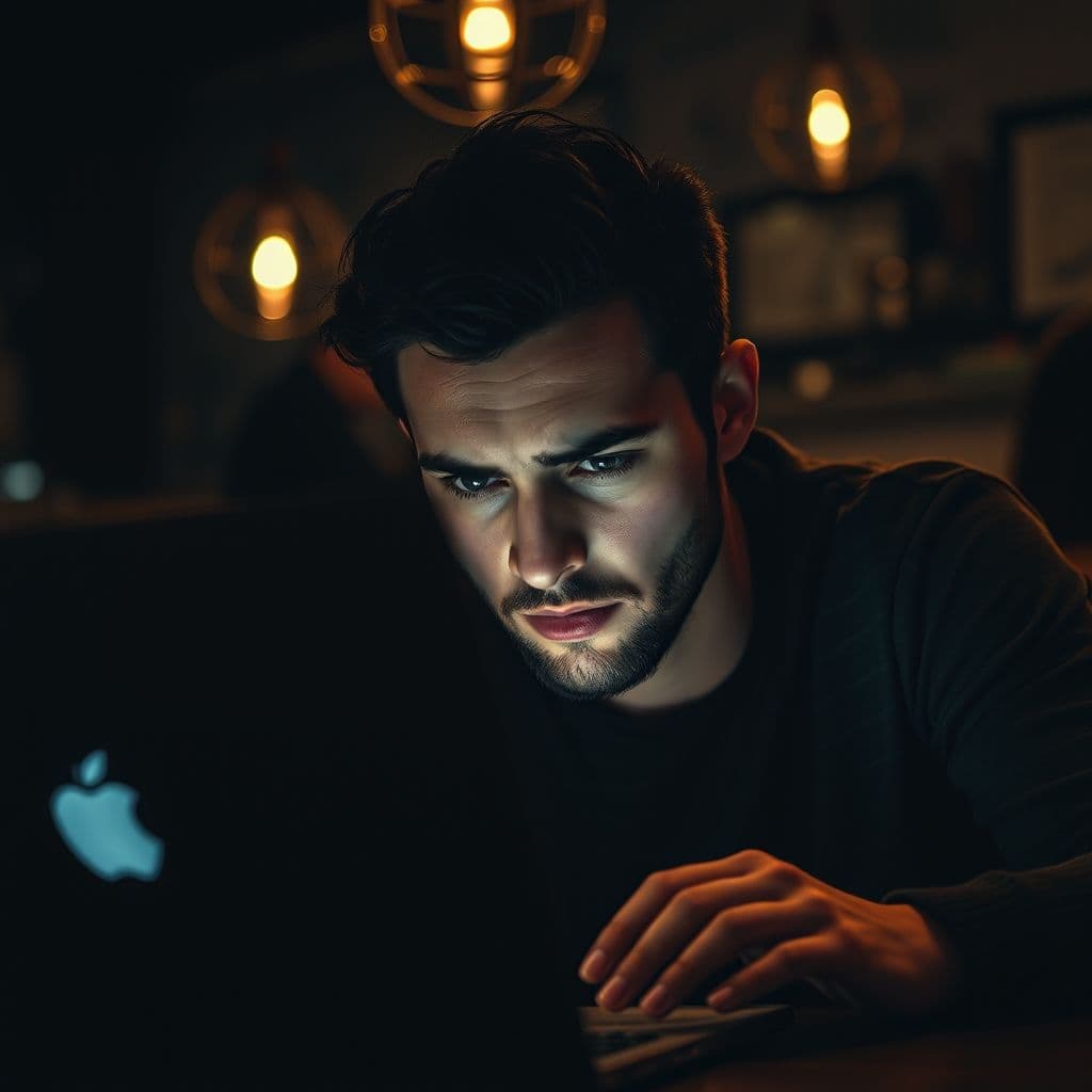 Frustrated freelancer struggling with account verification on a laptop.