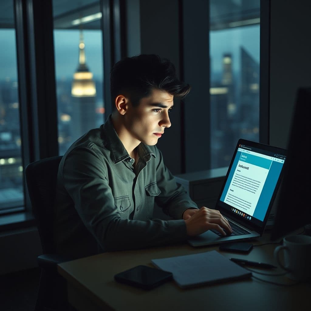 A frustrated social media manager looking at their laptop screen with a blank client outreach email.
