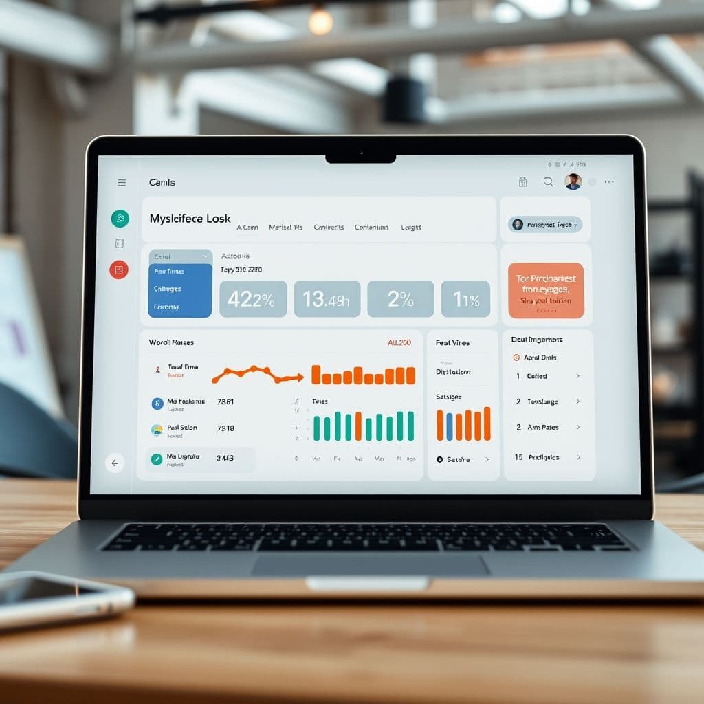 A mock-up of a gamified task management dashboard on a laptop.
