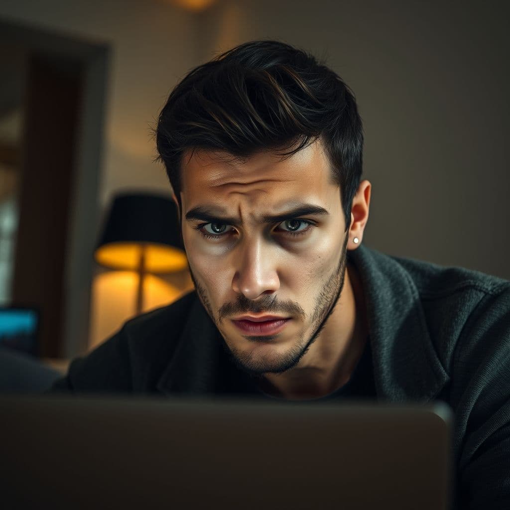 Frustrated freelancer facing geographic restrictions on their laptop.