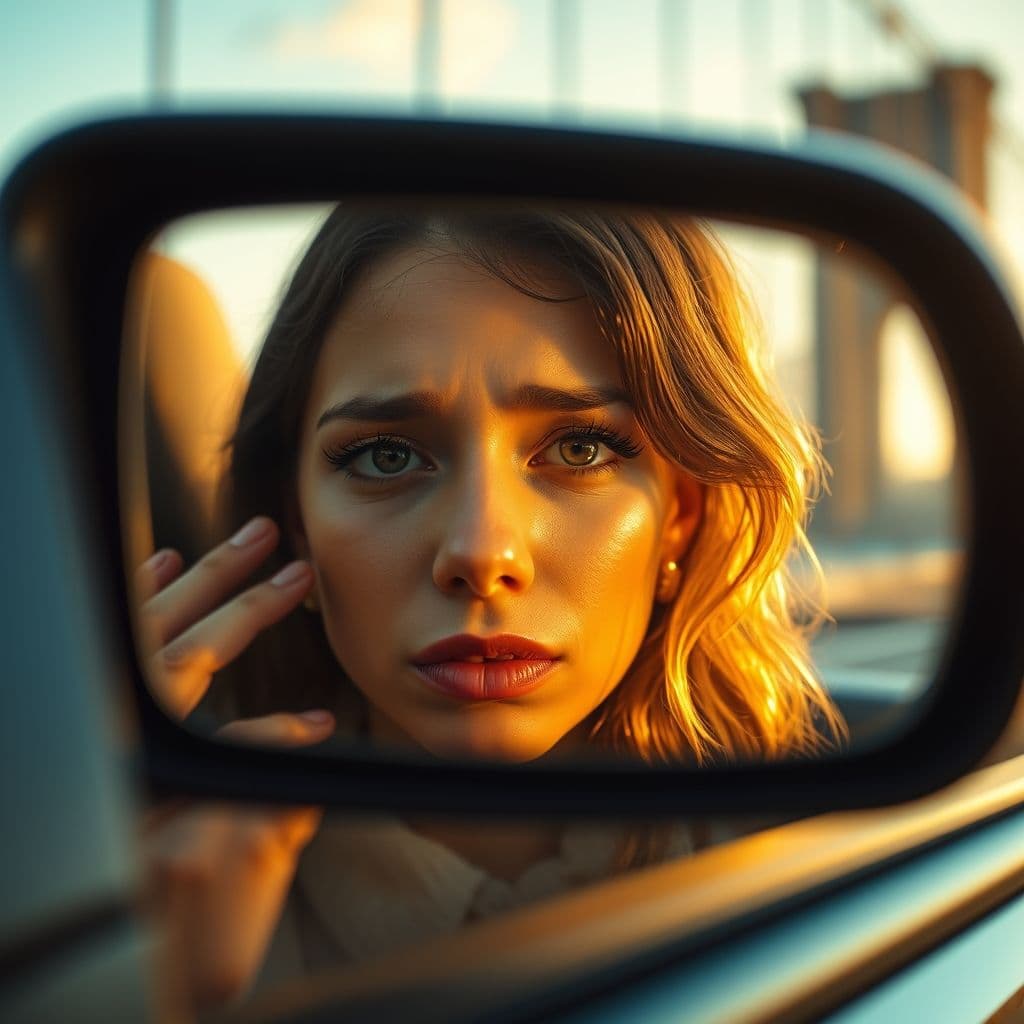 Client looking unhappy with her makeup in natural light.