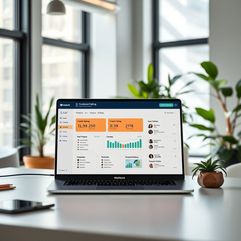 Conceptual interface of an all-in-one outsourcing management SaaS.