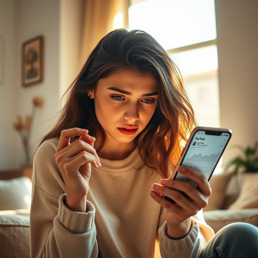 TikTok creator analyzing their disappointing analytics dashboard.