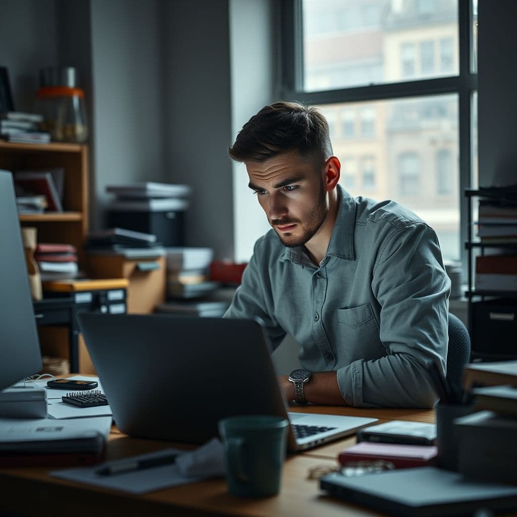 A frustrated entrepreneur looking at a laptop screen with a dropshipping store.