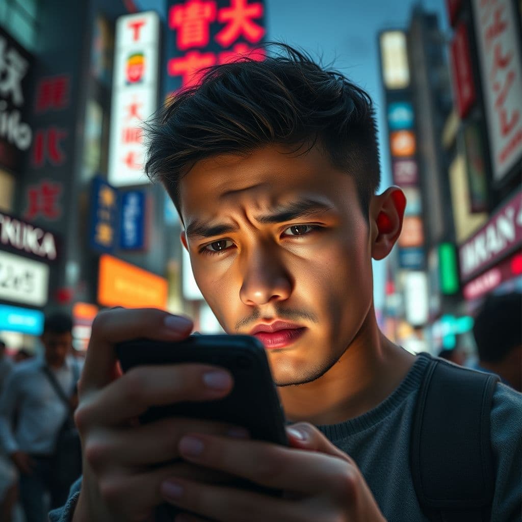 A frustrated TikTok creator looking at their phone with low engagement metrics.