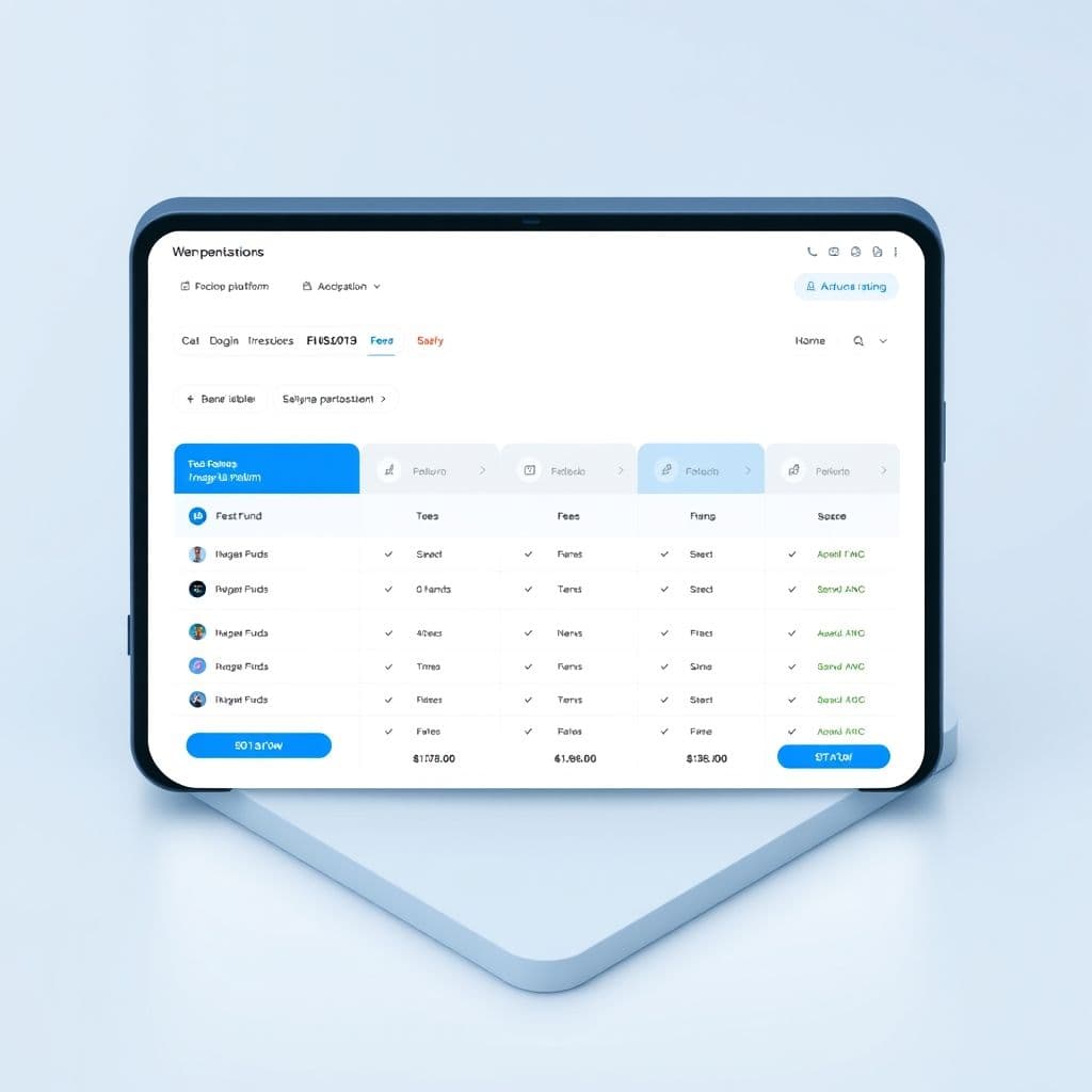 Conceptual interface of the investment platform aggregator showing comparison tables.