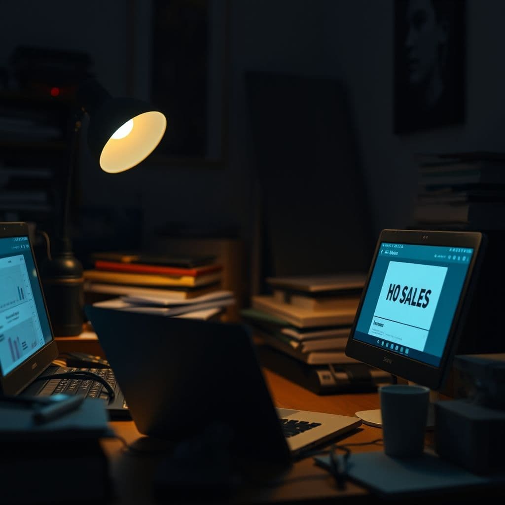 Frustrated Amazon seller looking at a laptop screen with zero sales.