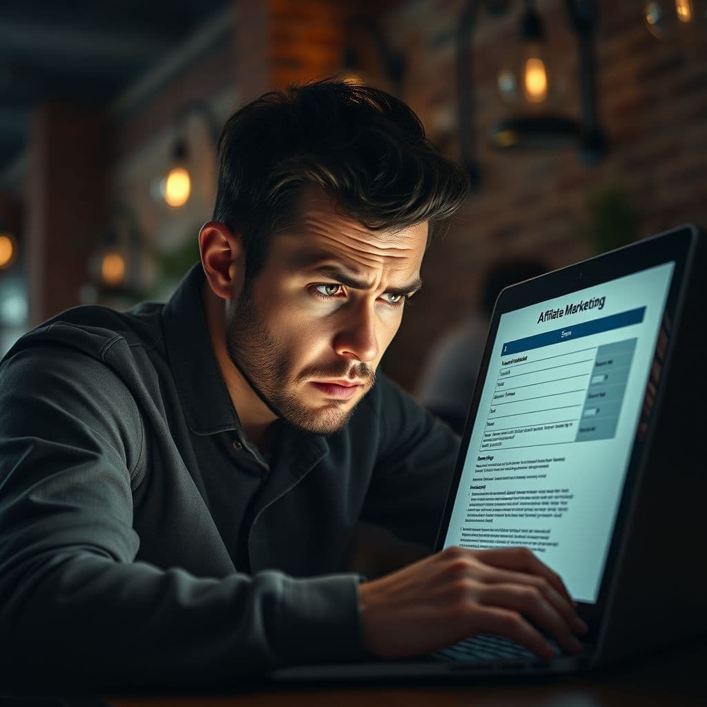 A confused user looking at a complex affiliate marketing sign-up form.