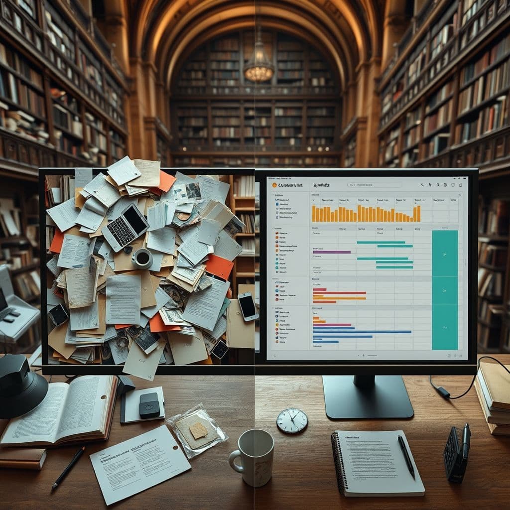 Side-by-side comparison of a messy Notion setup vs. an organized one