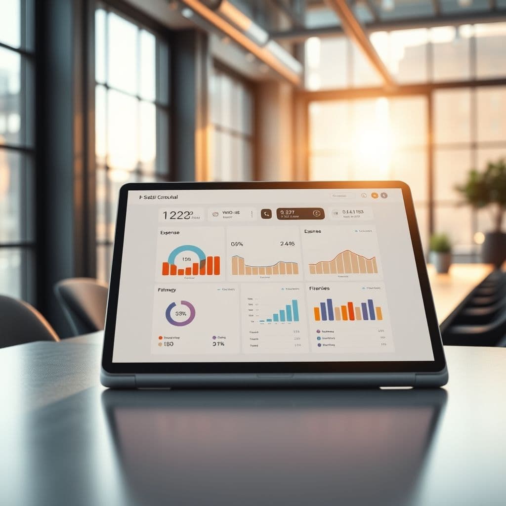A sleek dashboard showing automated spending categories and budget progress.