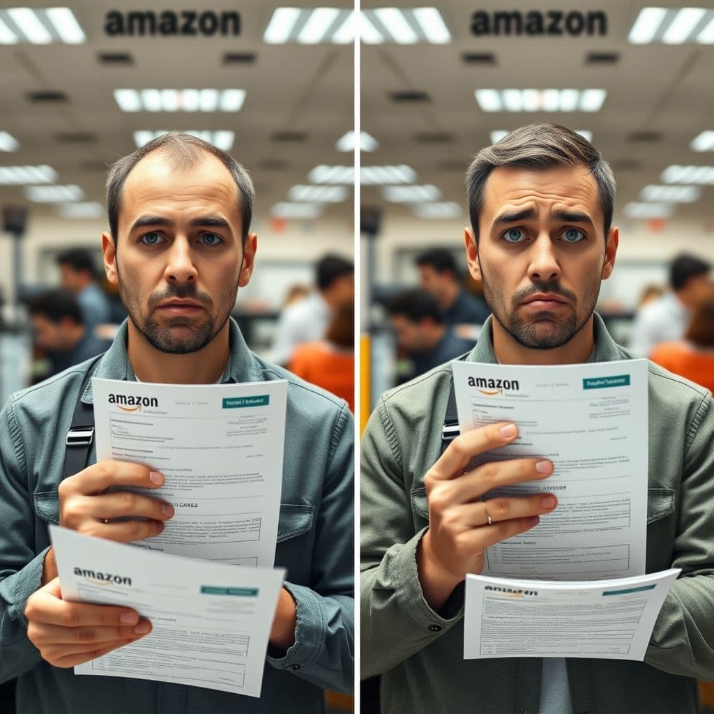 Confused Amazon seller comparing rejection emails.