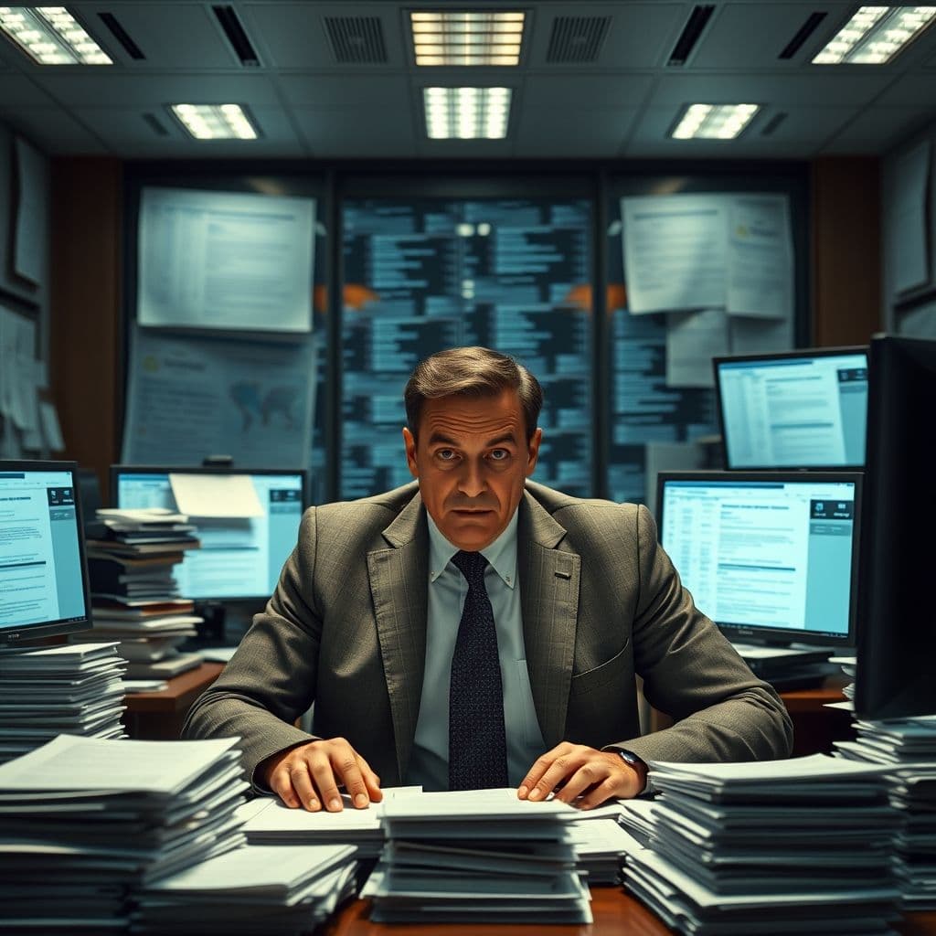 A stressed leader overwhelmed with work and meetings.