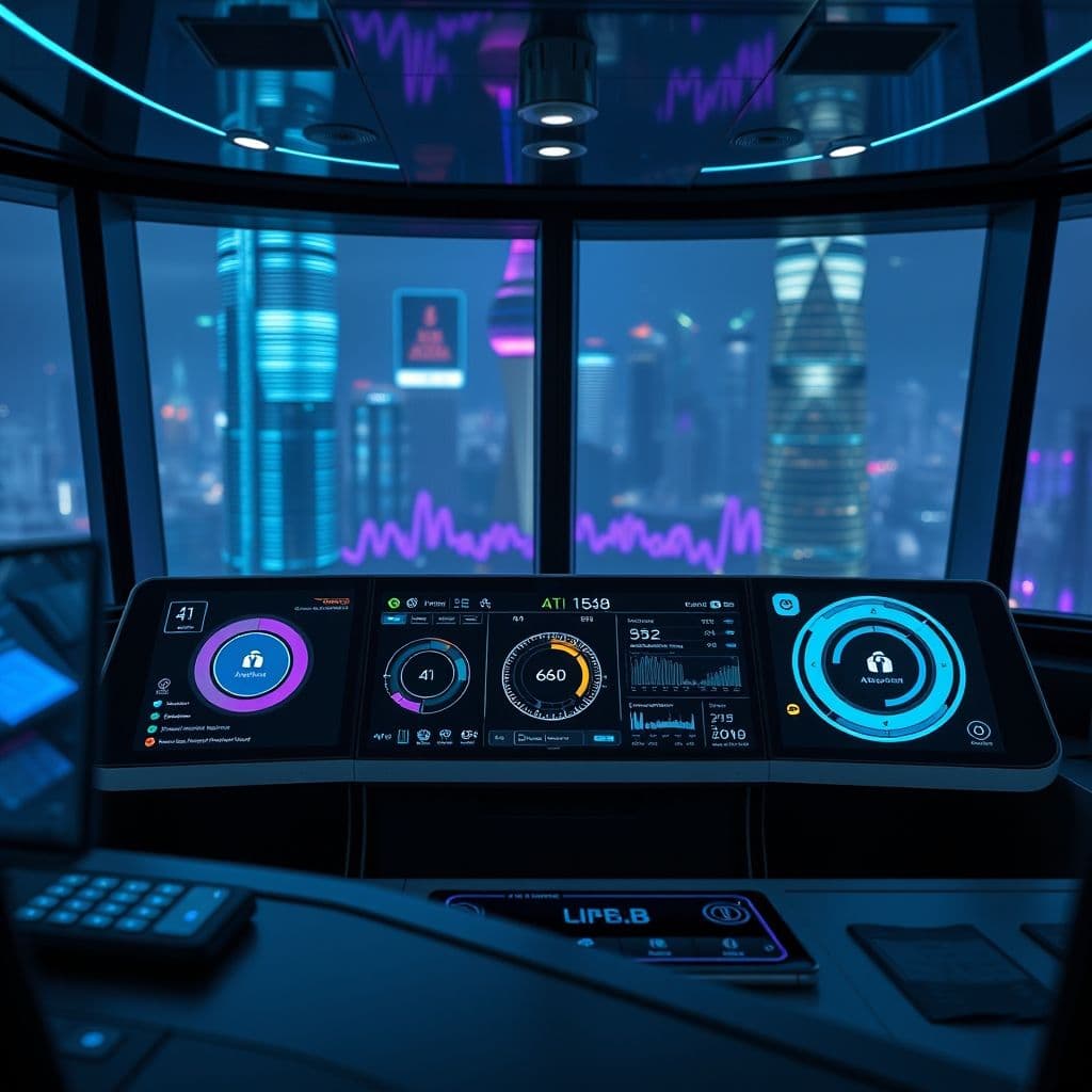 A futuristic dashboard comparing different AI assistants side by side.