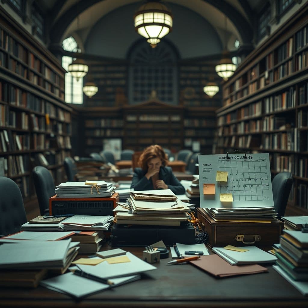 A cluttered desk with sticky notes and overlapping calendars.