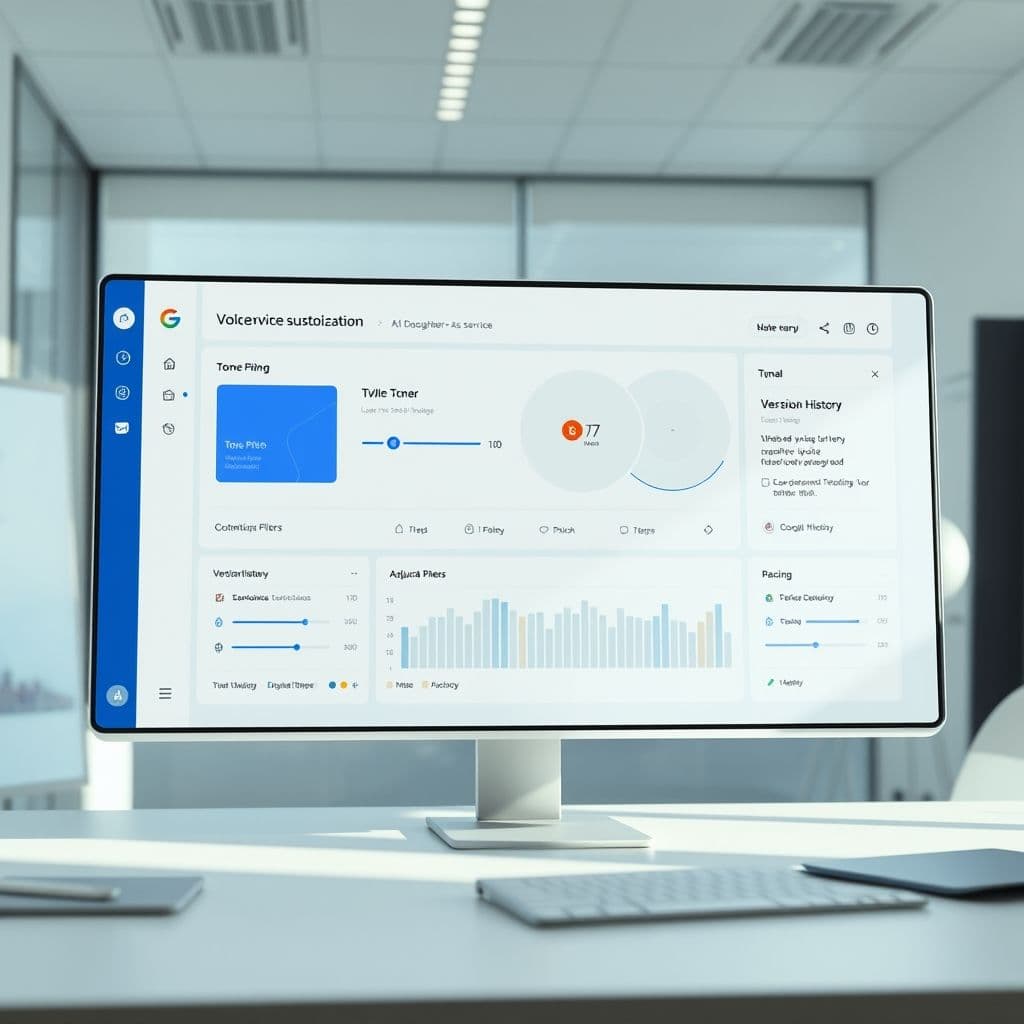 Conceptual dashboard for voice customization SaaS with various sliders and controls.